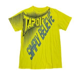 Y2K Tapout T-Shirt Medium‎ Yellow Simply Believe Double Sided Print MMA